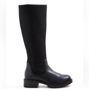 Torrid Stretch Ribbed Wide Calf Knee Boot - Black Faux Leather - size 10 WW